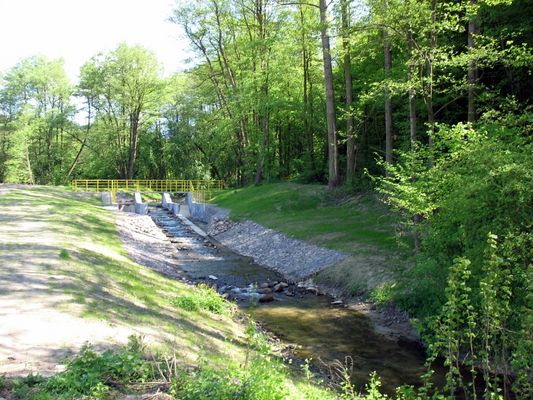 jaz z przepławką dla ryb na rzece Słupiance w Słupnie
zastąpił w 2007r. resztki zniszczonego starego jazu młyńskiego Betzela*  Nazwisko dawnego młynarza otrzymałem od mieszkańców gminy Słupno  -  * pisownia nazwiska może być niepoprawna.  A może ktoś zna historię nieistniejącego młyna wodnego w Słupnie
Słowa kluczowe: jaz przepławka dla ryb rzeka Słupno