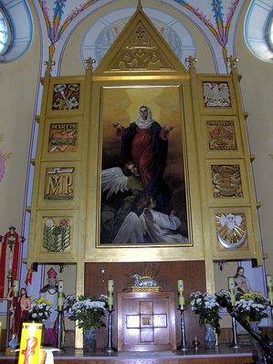 Miszewko Strzałkowskie
Wniebowzięcie NMP, obraz darzony szczególnym kultem wiernych. Z lewej, pod skrzydłem ołtarza figurka biskupa, patrona parafii św. Mikołaja.
Słowa kluczowe: Miszewko Strzałkowskie