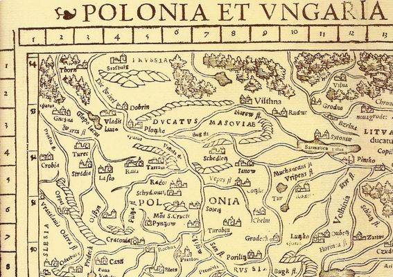Płock na mapie z I połowy XVI wieku
Fragment mapy sporządzonej przez Sebastiana Milnstera w Bazylei.
Słowa kluczowe: Płock mapa