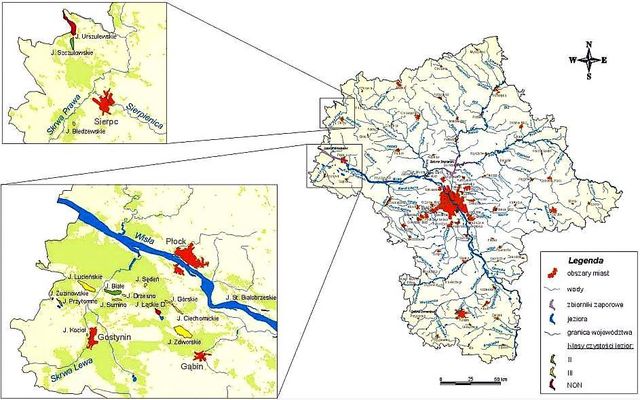 skala czystości podpłockich jezior w 2002r. według  WIOŚ (Płock na mapach) - Fotogaleria miasta Płocka