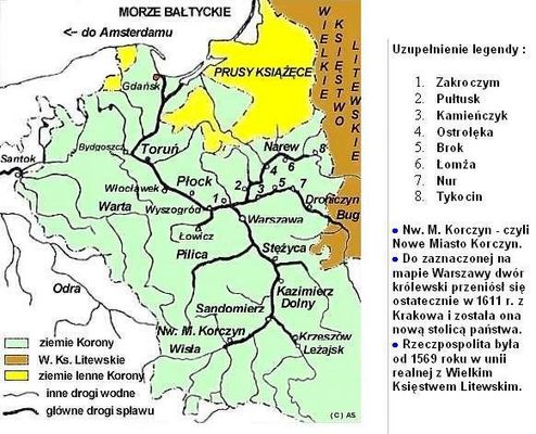 zasięg spławu zboża rzekami Korony w XVI wieku (Płock na mapach) - Fotogaleria miasta Płocka