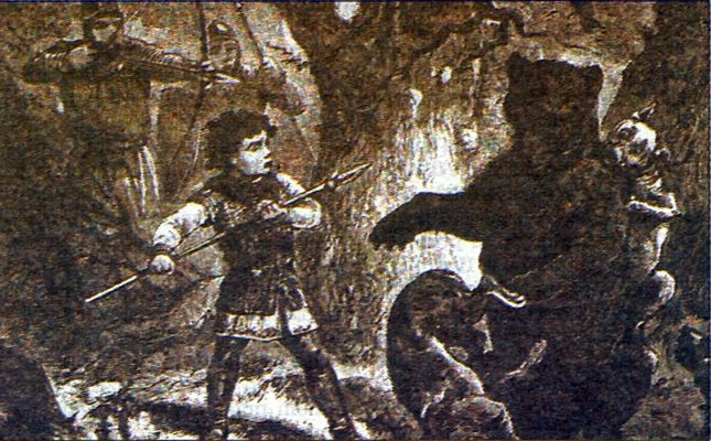królewicz Bolesław III Krzywousty walczy z niedźwiedziem
rysunek Ksawerego Pillatiego
Słowa kluczowe: królewicz Bolesław III Krzywousty niedźwiedź