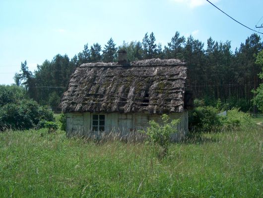 Kępa Polska, Białobrzegi.
Stara, nieistniejąca już chałupa w Białobrzegach-Czerwonce. Mieszkała w niej samotna kobieta, po jej odejściu dom też odszedł...
