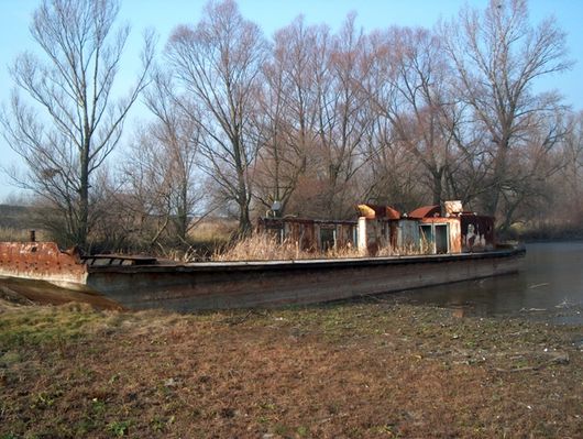 Barka w Kępie Polskiej na brzegu zalewu wiślanego.
Kilka lat temu została pocięta na złom, przez przedsiębiorczych obywateli. :)
